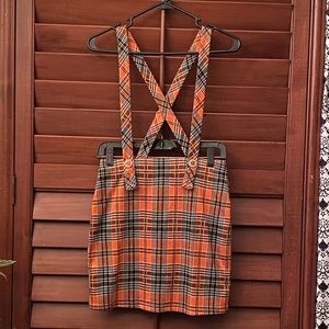 HOLLISTER Orange Plaid Skirt w Suspenders